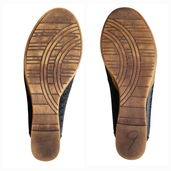 Cherrytime Black Leather Wedge Heels Women 8.5 Cottagecore Academia - Picture 15 of 16